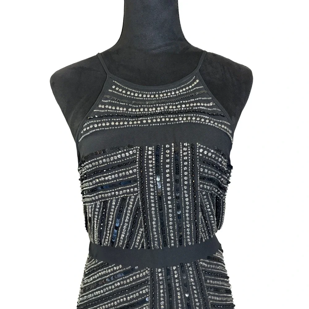 Parker Taha Silk Sequin Dress Halter Neck Sleeveless Party Cocktail Black - Picture 4 of 13